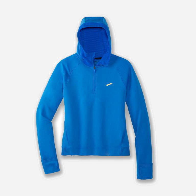 Brooks Notch Thermal Israel - Women's Fleece Running Hoodie - Blue Bolt (30871-PRLQ)